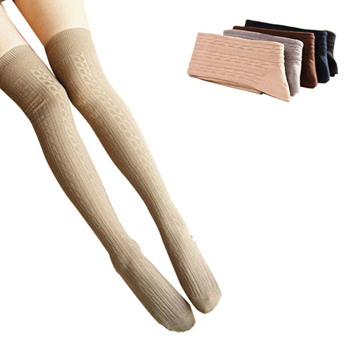 New 2015 Colleage Style Cotton Blends Women Girls Knit Over Knee Stockings Autumn 694L