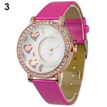 De la mujer moda ronda Dial vestido reloj analógico con cristales y perlas decoración Rhinestone rosa de Color 13SN