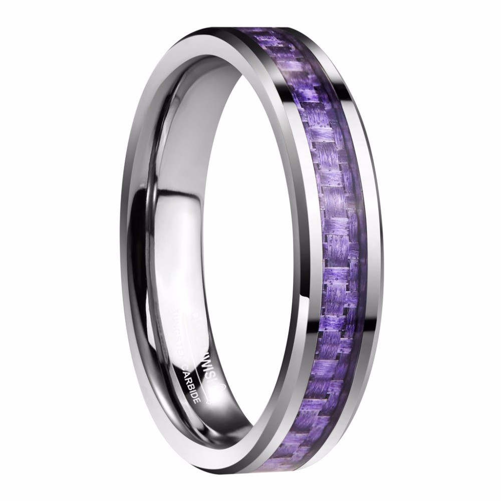 Queenwish 4mm White Tungsten Carbide Ring Font B Purple B Font Inlay Carbon Fiber Font B 