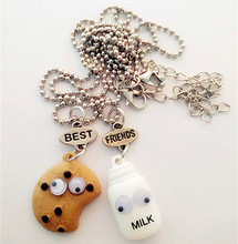 Free shipping Best Friends BFF pendant bead chain necklace fastfood milk cookie biscuit kids jewelry lead nickel free