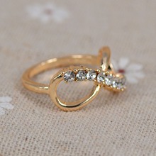 No Mini order Free Shipping Charm women Fashion Jewelry 8 infinity with crystal rings Golden Size