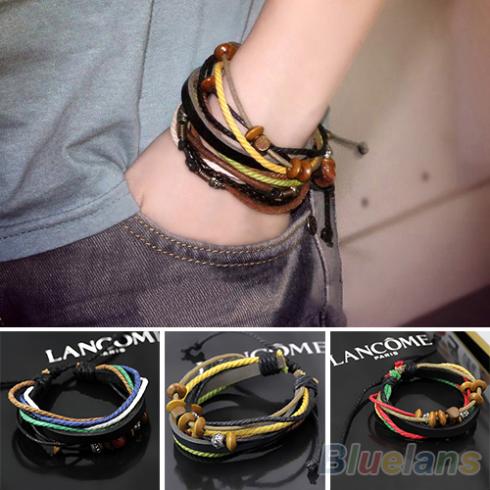 1pcs Womens Mens Wrap Multilayer Genuine Leather Rope Bracelet Chain With Charms 04QH 2BCB