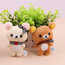 1Pair Kawaii Standing 11CM Lover Rilakkuma Bear Plush Stuffed TOY , Soft Figure DOLL , Key Chain Design ; BAG Pendant Charm TOY