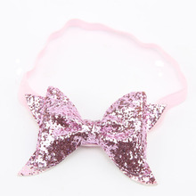 300pcs/lot Pink Baby Glitter Bow Headband for Children