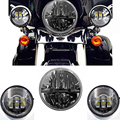Black Harley Daymaker 7 LED Round Headlight with Matching Black 4 5 Inch Passing Lamps Fog