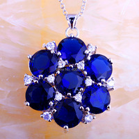 lingmei Free Shipping Wholesale Brand New Sapphire Quartz White Topaz 925 Silver Chain Pendant Necklace For Women Gift Jewelry