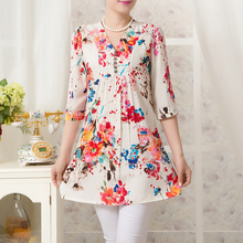 New summer women shirt Print style V-neck short-sleeve National print women cotton blouse Casual Vestidos women clothing casual