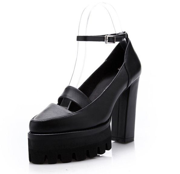 2015 Spring/Autumn women black / white Full Grain Leather pumps sexy Buckle Strap 12cm high-heeled shoes for women
