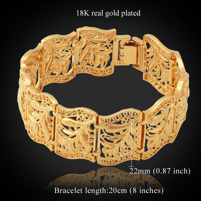 Vintage Bracelet Bangle Plant Pattern New Trendy Platinum 18K Real Gold Plated Women Men Jewelry 20