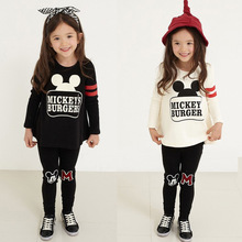 2016 Girls clothes Spring autumn sport cartoon mickey T shirt + pants two piece children clothing set 3-11 years kids clothes