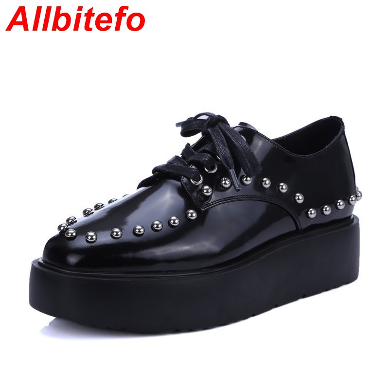 Hot sale Square Toe flat platform lace up rivets lace up ful genuine leather casual shoes flat heel fashion women flats shoes