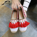 Espadrilles Spring Women Loafers Shoes 2017 Autumn Canvas Round toe beading Hemp Bottom Flat Heels frisherman