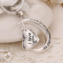 Hot Sale Polish Moon Heart With I love You Letter Pendant Necklace Women Chain Necklaces Jewelry
