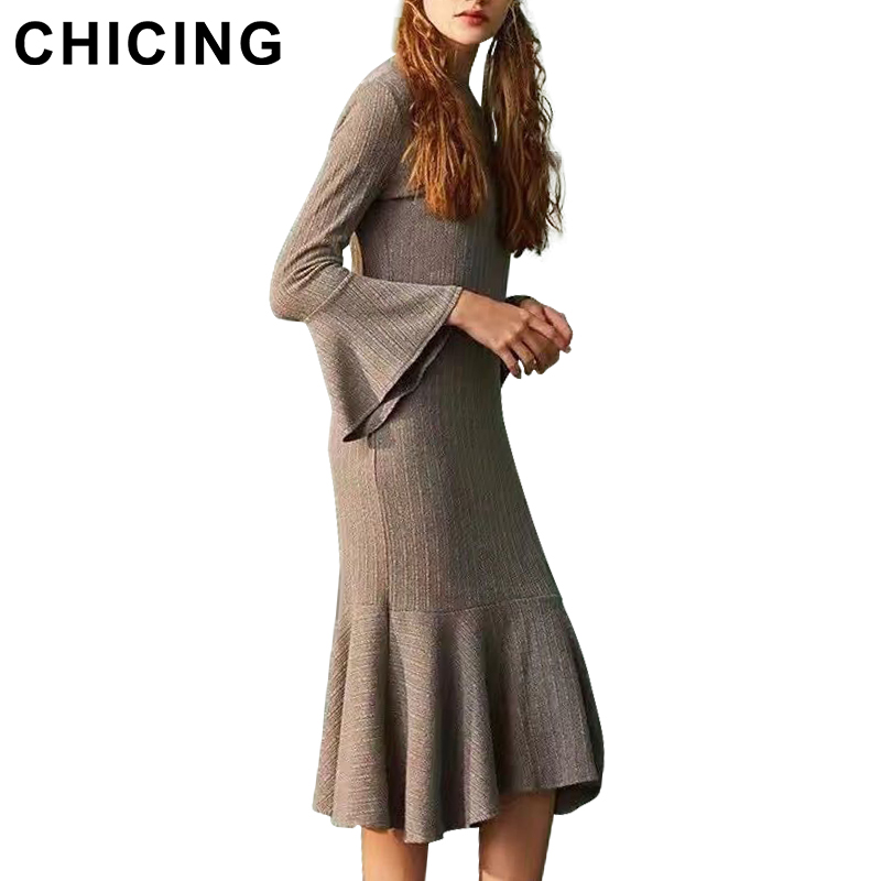aliexpress buy chicing 2016 fish flare sleeve bow tie midi dress autumn aliexpress buy chicing 2016 fish flare sleeve bow tie midi dress autumn