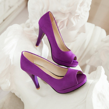 Big size 34-43 Fashion spring and autumn women’s shoes sexy Peep Toe party high heels black purple Wine-red AUGZ-156-1