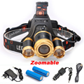 3 LED Cree XM L T6 Headlight 8000 Lumens Zoomable LED Headlamp 2pcs 18650 6800mah Battery