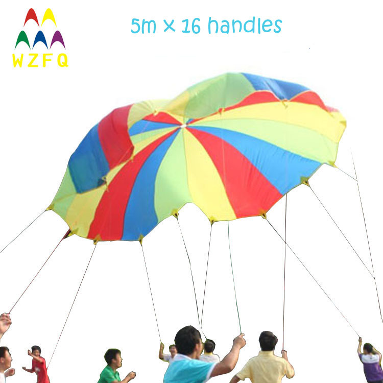 Фотография Free shipping 5M  16.5FT play parachutes with 16 handles for kids games, racing game, school games and educational toy