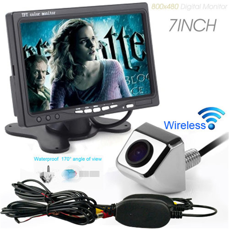 Фотография Whoel Sale Car Video TFT 7"LCD Monitor TV/DVD Screen+Wireless CCD Car Rear View Backup Parking Camera Cover