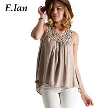 ELAN 2016 Crochet Lace Blouse Peplum Tops Sheer Shirt Women Casual Sleeveless Shirt Blusas Plus Size Chemise Femme Back Bandage