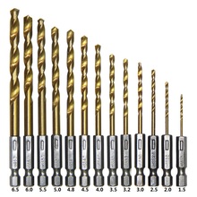13PC Titanium Coated HSS Drill Bits Set for metal with 1/4″ Hex Shank Power tools Accessories Free Shipping