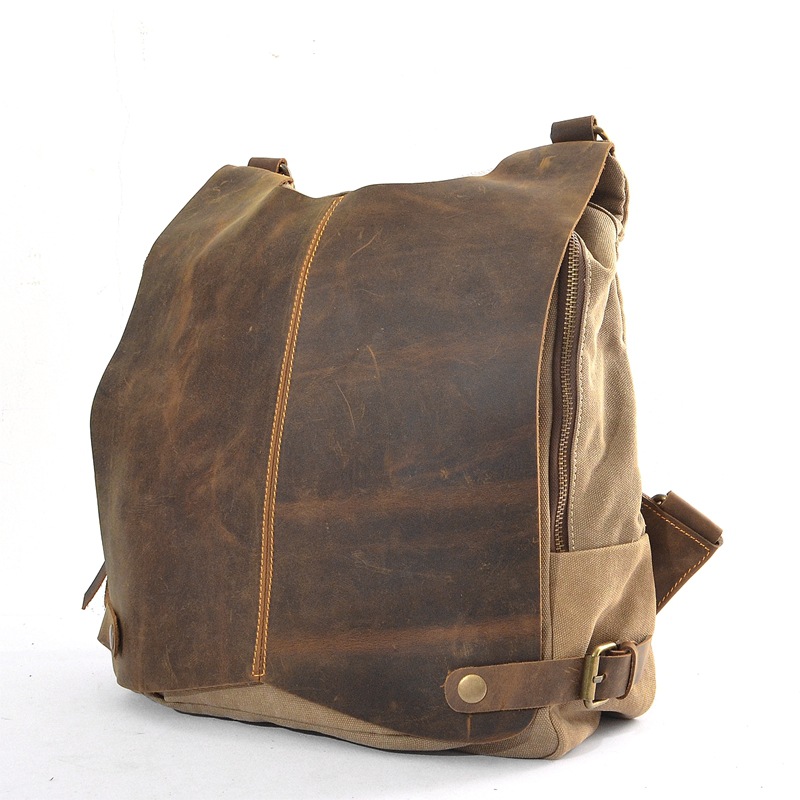 New arrival causal unisex Canvas backpacks canvas + crazy horse leather backpack vintage male bags
