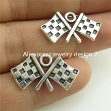 Free Shipping 14624 40PC Alloy Antique Silver Vintage Flag Banner Chequered Flag Pendant Charm