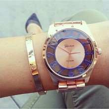 Mujeres de moda de relojes de ginebra número de ver a través de reloj del movimiento de japón reloj de cuarzo damas