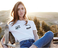 Angeliat 2015 new t shirt women summer style fashion eye blink white tee