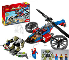 Marvel super heroes amazing spiderman helicopter rescue building block Luke Cage Green Goblin minifigure compatible legoes 76016