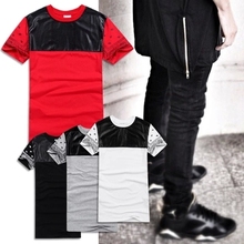 Men/Women’s Long tshirts PU Leather Side Zipper Man Clothing Swag clothes Bandana Skateboard Tyga Hip Hop extended T-shirt