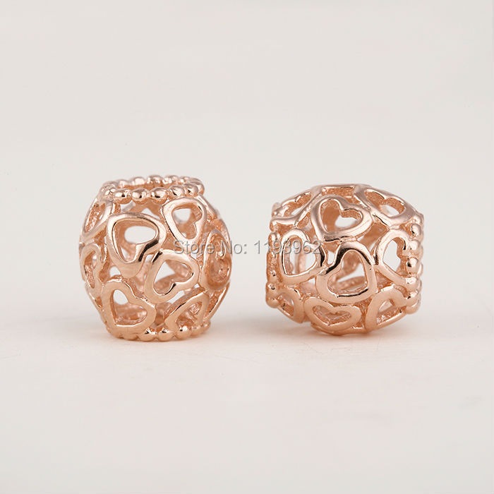 Wholesale 14K Rose Gold Heart Charms Fits Pandora Charm Bracelets Original 925 Sterling Silver ...