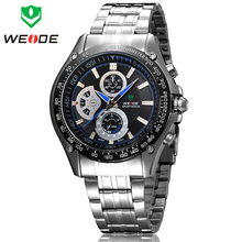 Marca de lujo WEIDE Mens genuino japón deportes de cuarzo relojes de moda completa de acero reloj de vestir de negocios impermeable reloj Casual