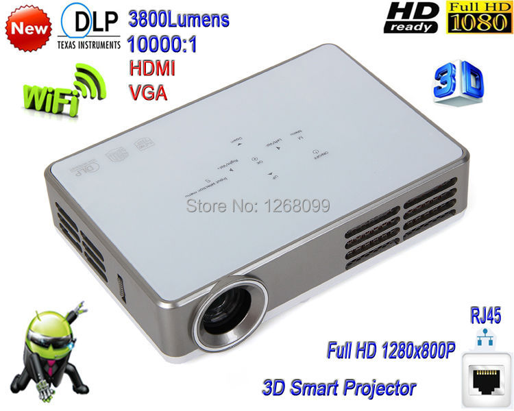 Здесь можно купить  2015 New DLP 3D WiFi Android 4.2 System HD 1080P 3800 Lumens Home Theater Smart Projector Game Mini Projector Free Shipping  Бытовая электроника