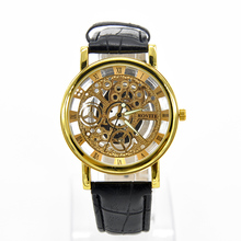Fashion PU leather band watches Men s double sided hollow steel quartz watch casual quartz watch