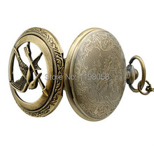 Free shipping 2015 Men hollow fullmetal alchemist gold cheap quartz hunger games pocket watch necklace chain