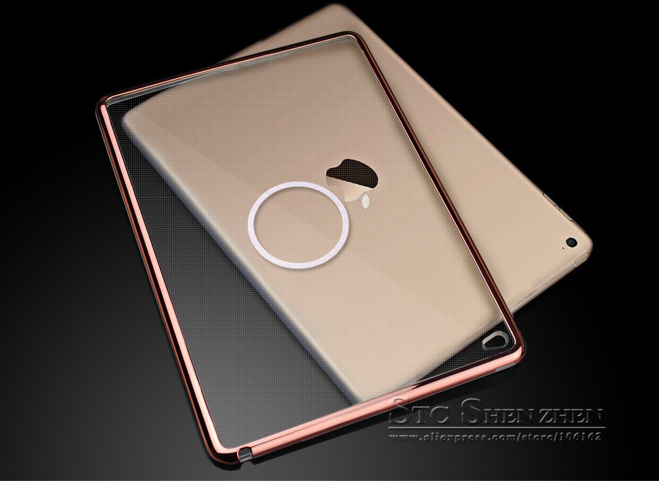 For Apple iPad Air 2 Case Luxury Silicone Clear Soft TPU Clear Transparent Cover Coque For iPad Air2 Gold Color Ultra Thin