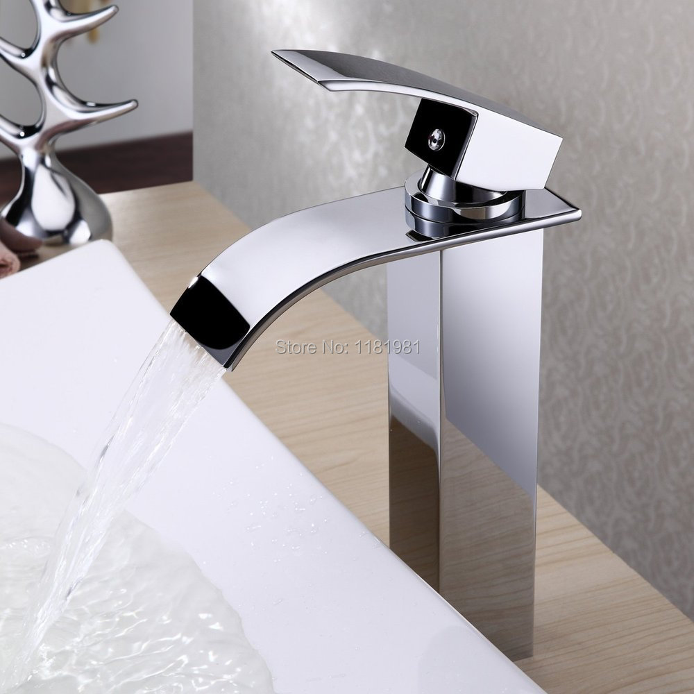 High Quality Polished Chrome Waterfall Bathroom Basin Faucet Single ...