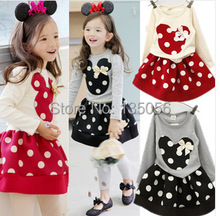 2015 Spring and autumnNew Children Girl s 2PC Sets Skirt Suit Minnie Mouse baby sets dots