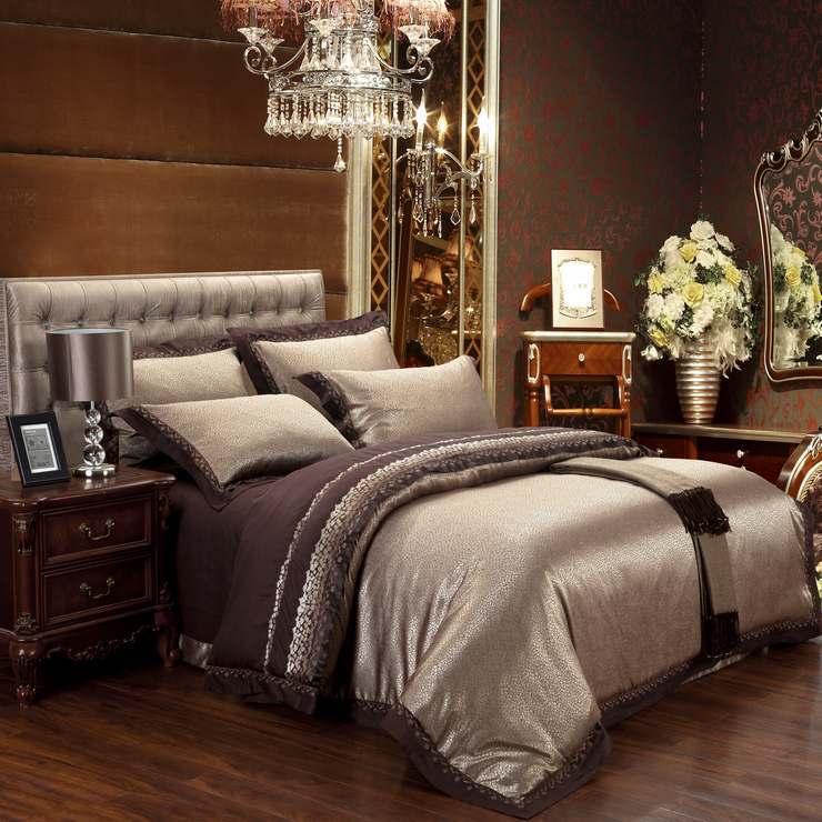 Wholesale Jacquard 100 Damask Luxury Silk Bedding Set King Size