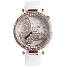 Luxury Rose Gold Bling Crystal Butterfly Ladies Relogio Women Genuine Leather Strap Bracelet Quartz Gift Rhinestone
