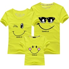 2016 Promotion New Summer Smile Mother & Father Children T-shirt Short-sleeved Family Matching Outfits Parents-child Clothing