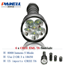 5000 lumen 10000 lumens Powerful Flashlight Removable led flashlight torch 6x CREE XML T6 3x 18650 Rechargeable Battery Portable