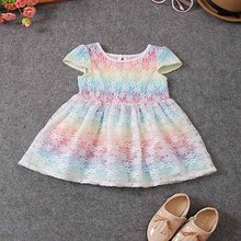 2016 verao nova meninas vestido branco do arco-iris cores dentro moda vestidos GIRL004