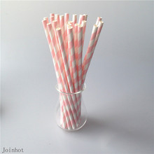 25pcs/lot Pink Striped paper drinking straws creative drinking straw Wedding Decorations Birthday Party