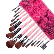 15 pcs Soft Synthetic Hair make up tools kit Cosmetic Beauty Makeup Brush Black Sets with Snake Pattern Case