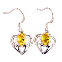 lingmei Fsshion Dazzling Jewelry Citrine Dangle Hook Silver Earrings Women Wedding Engagement Gift Free Shipping Wholesale