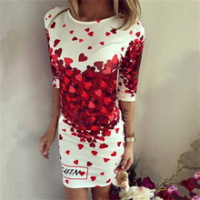 2016 Spring Summer Dresses Women Sexy Party Club Bodycon Sheath Casual Elegant Dress Print Red Heart Lovely Dresses