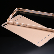 with Brand LOGO hole Case for Huawei Ascend P8 luxury Gold Aluminum Acrylic Hard Back Cover