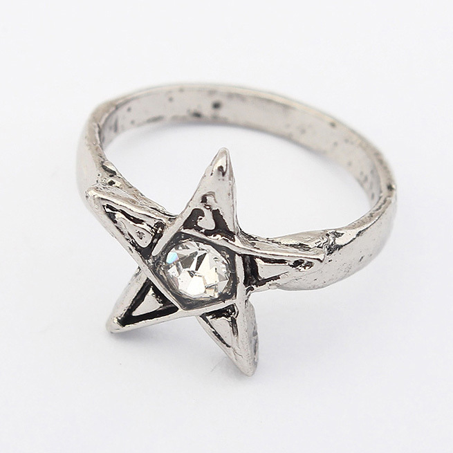 New Style Punk Antique Silver Plated Star Rings For Women Men Vintage Jewelry Pentagram Finger Ring