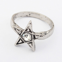 New Style Punk Antique Silver Plated Star Rings For Women Men Vintage Jewelry Pentagram Finger Ring